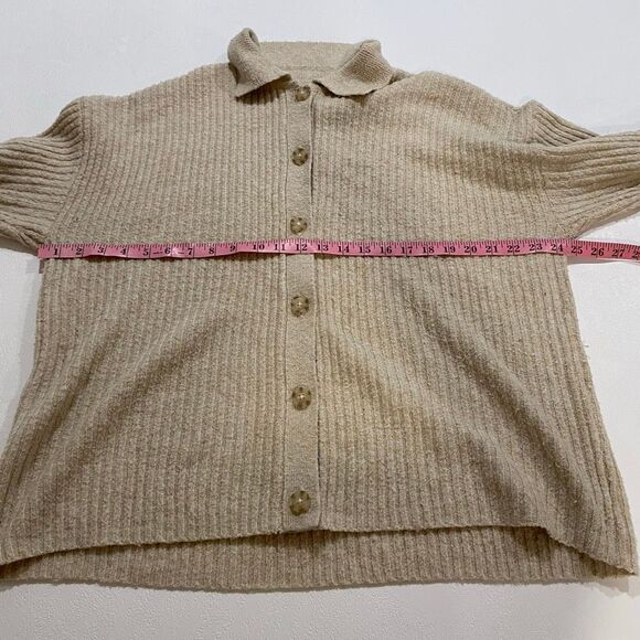 American Eagle Ribbed Button Front Cardigan Women’s Medium – Beige Collared Swea - Picture 4 of 8
